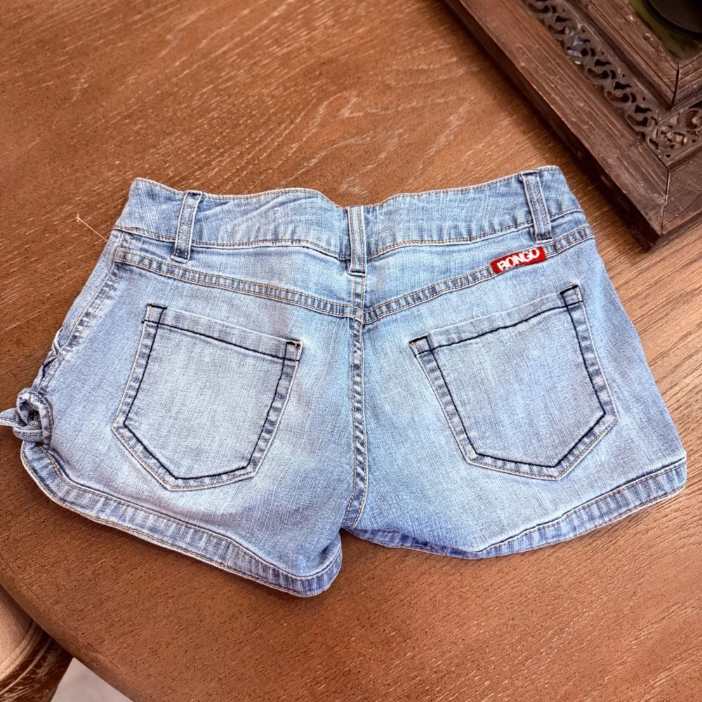 Vintage Bongo Y2K Jean Denim Micro Mini Low Rise Shorts Light‎ Wash Stretch SZ 3